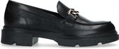 Manfield - Dames - Zwart leren loafers met goudkleurige chain - Maat 40