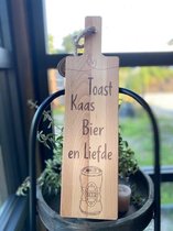 Creaties van Hier - serveerplankje - toast,kaas,bier en liefde - 35 cm - hout - glas