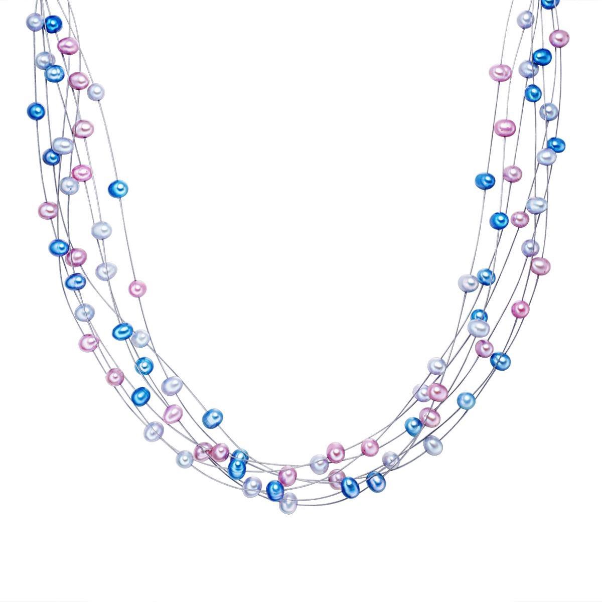 Valero Pearls Valero Pearls Parel ketting Sterling zilverkleurig Gekweekte zoetwaterparels blauw