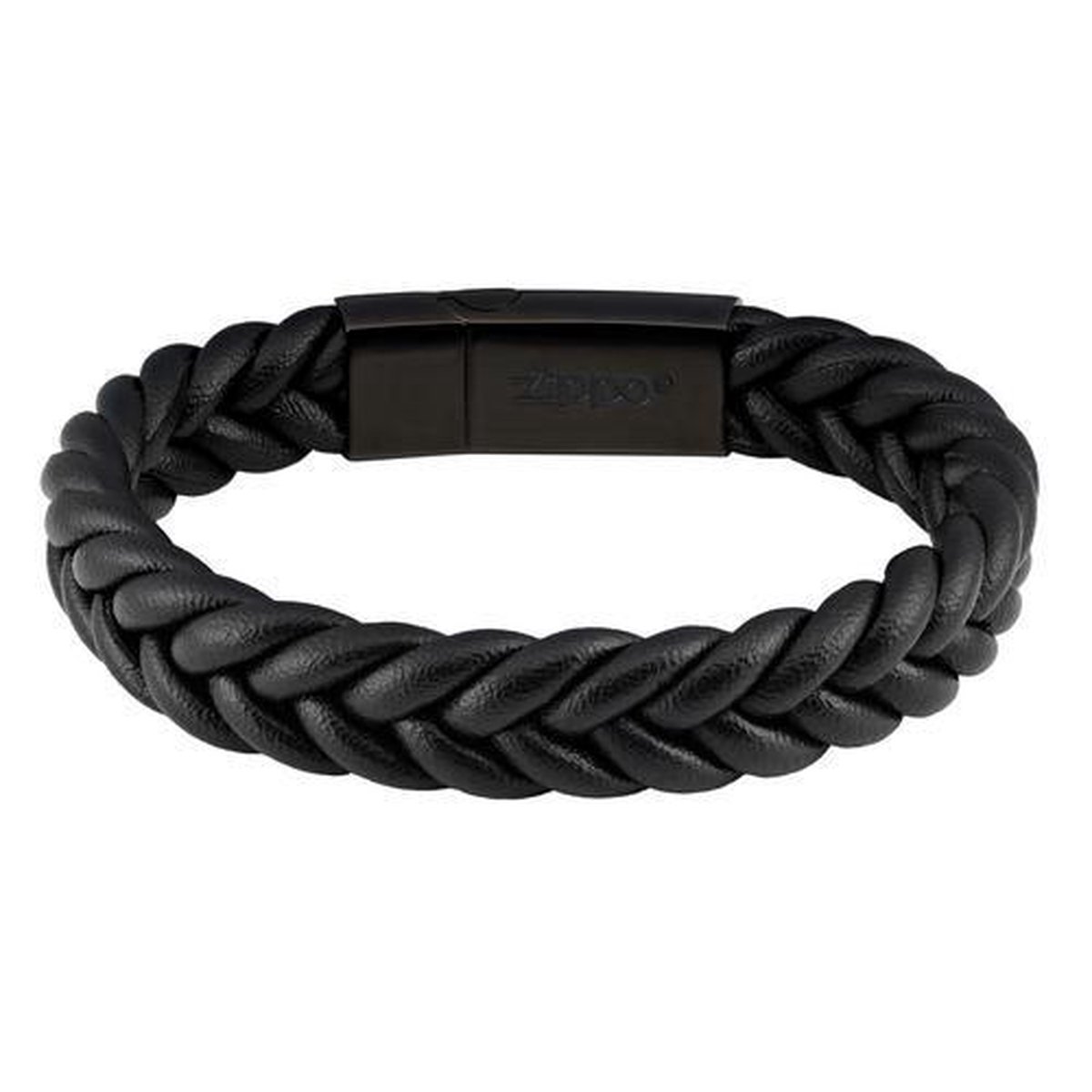 Zippo zwart lederen armband - 22 cm