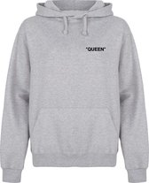 KING & QUEEN QUOTE couple hoodies grijs (QUEEN - maat XS) | Matching hoodies | Koppel hoodies