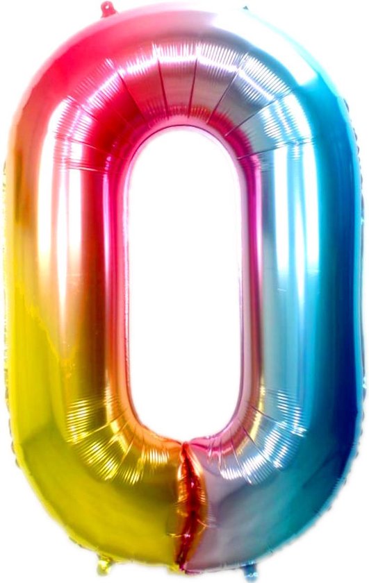 Ballon Cijfer 0 Jaar  Regenboog Verjaardag Versiering Cijfer Helium Ballonnen Regenboog Feest Versiering 70 Cm Met Rietje