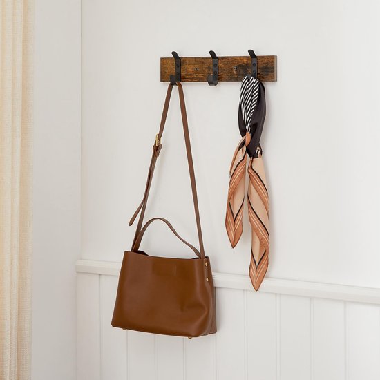 Porte-manteau mural ACAZA avec 3 Crochet - Porte-manteau mural compact en bois - Style industriel - Vintage marron et Zwart