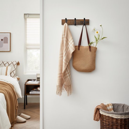 Porte-manteau mural ACAZA avec 3 Crochet - Porte-manteau mural compact en bois - Style industriel - Vintage marron et Zwart