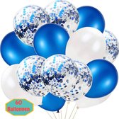 Baloba® 60 stuks Blauw, Wit & Voorgevuld met Papieren Confetti Ballonnen met Lint - Helium Latex Ballonnen