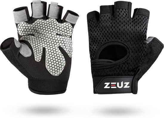 Foto: Zeuz sport fitness handschoenen dames heren krachttraining artikelen gym crossfit training grijs zwart gloves voor meer grip en bescherming tegen blaren eelt maat l