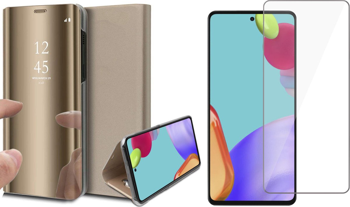 Hoesje geschikt voor Samsung Galaxy A52s en Screenprotector - Spiegel Book Case - Goud