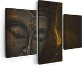 Artaza - Triptyque de peinture sur toile - Statue de Bouddha avec Encens - 90x60 - Photo sur toile - Impression sur toile