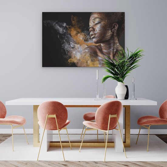 Artaza - Peinture sur toile - Femme africaine avec Argent et or - 90x60 - Photo sur toile - Impression sur toile