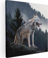 Artaza Canvas Schilderij Grijze Wolf In De Bossen  - 50x50 - Foto Op Canvas - Canvas Print