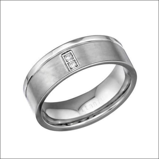 Ring Met 2 Zirkonia Steentjes Titanium Zirkonia