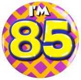 button I'm 85 staal 5,5 cm paars/geel/blauw