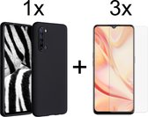 Oppo Find X2 Lite hoesje zwart siliconen case hoes cover hoesjes - 3x Oppo Find X2 Lite Screenprotector