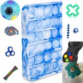 Fidget Toys Pakket - Blauw - 9 Stuks - Wacky Tracks - Pop It - Puzzel bal - Mesh and Marble - Stres Ring - Stres bal olifant - Magic Snake Cube - Joystick
