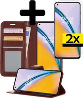 Hoesje Geschikt voor OnePlus Nord 2 Hoesje Book Case Hoes Wallet Cover Met 2x Screenprotector - Hoes Geschikt voor OnePlus Nord 2 Hoesje Bookcase Hoes - Bruin