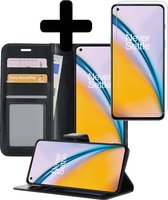 Hoesje Geschikt voor OnePlus Nord 2 Hoesje Book Case Hoes Wallet Cover Met Screenprotector - Hoes Geschikt voor OnePlus Nord 2 Hoesje Bookcase Hoes - Zwart