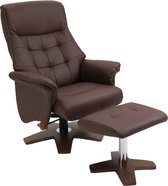 Nancy's Lorton Relaxfauteuil - Loungestoel - Kruk - Voetensteun - Draaibaar - PU - Staal - Bruin - 90 x 76 x 103 cm