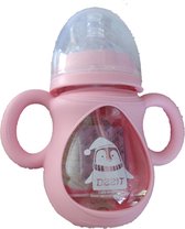 Roze Babyflesje, pink baby bottle, Baby voeding, Baby glas fles, baby, baby flessen, Anti-colic glas flesje, baby bottle 150ml, zuigfles  Anti-koliek.