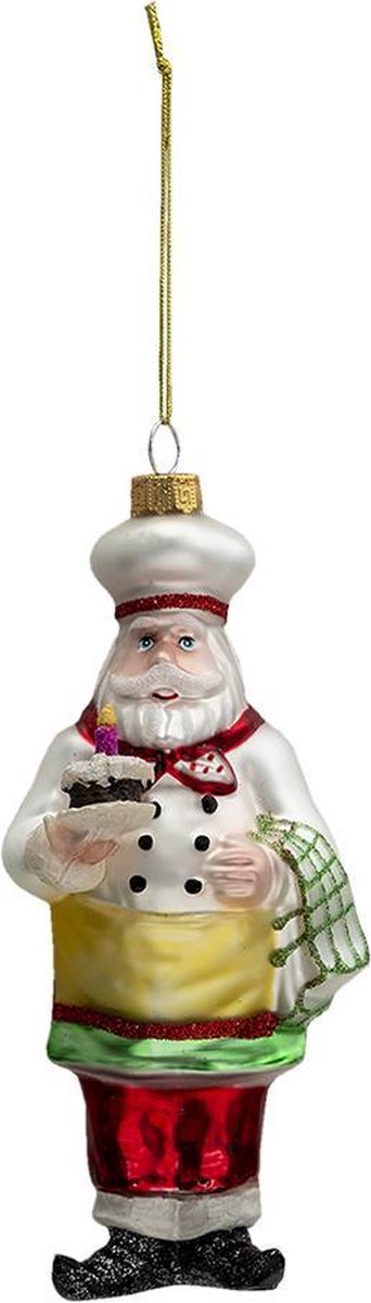 Clayre & Eef Kersthanger Kerstman 17 cm Wit Rood Glas Meerkleurig