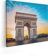 Artaza Canvas Schilderij Arc De Triomphe In Parijs Met Zonsondergang - 100x80 - Groot - Foto Op Canvas - Canvas Print