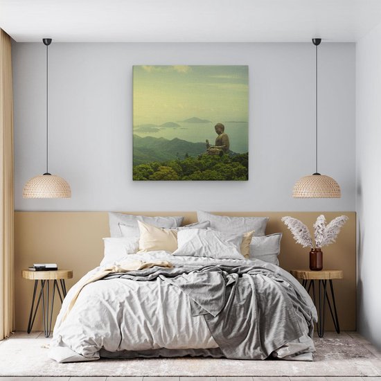 Artaza Canvas Schilderij Boeddha Standbeeld In Het Bos - 70x70 - Foto Op Canvas - Canvas Print