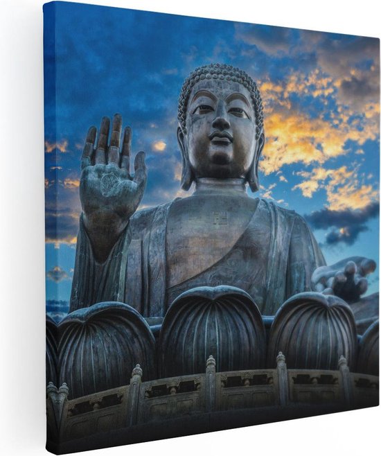 Artaza Canvas Schilderij Boeddha Beeld Bij Een Tempel - 90x90 - Groot - Foto Op Canvas - Canvas Print