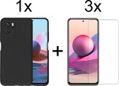 Xiaomi Redmi Note 10S hoesje zwart siliconen case hoes cover hoesjes - 3x Xiaomi Redmi Note 10S Screenprotector