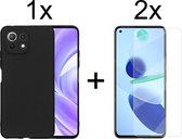 Xiaomi Mi 11 Lite 4G/5G hoesje zwart siliconen case hoes cover hoesjes - 2x Xiaomi Mi 11 Lite 4G/5G Screenprotector
