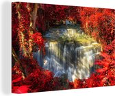 Canvas Schilderij Waterval - Thailand - Bos - Rood - 60x40 cm - Wanddecoratie