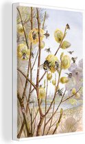 Canvas Schilderij Bijen - Bloemen - Vintage - 60x90 cm - Wanddecoratie