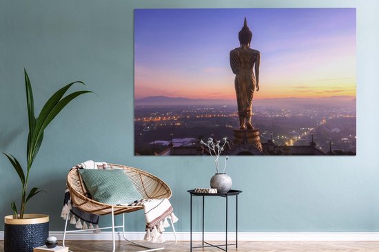 Statue de Bouddha en or dans le temple de Khao Noi à Bangkok 180x120 cm - Tirage photo sur Toile (Décoration murale salon / chambre) / Villes asiatiques Peintures sur toile XXL / Groot format!