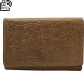 Petit portefeuille femme en cuir marron clair avec imprimé croco et Anti-Skim – Petit portefeuille femme marron clair RFID