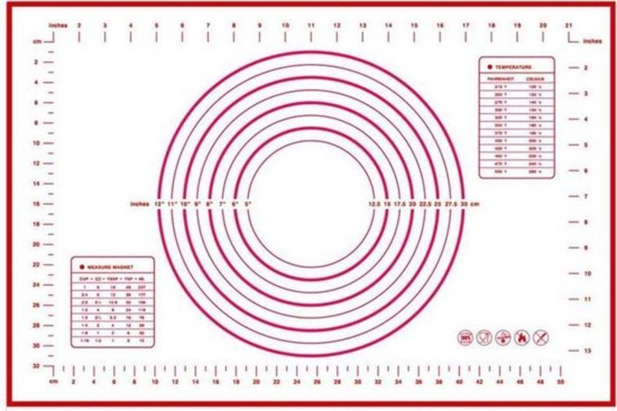 YS Goods Herbruikbare Bakmat - Deegmat - Ovenmat - BPA-vrij - Rood Wit 40 x 60 cm