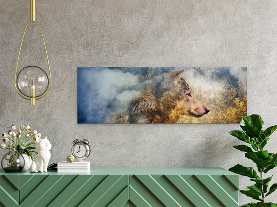 Artaza - Peinture sur toile - Tête de loup sur une forêt d'automne - Loup - Abstrait - 60x20 - Photo sur toile - Impression sur toile