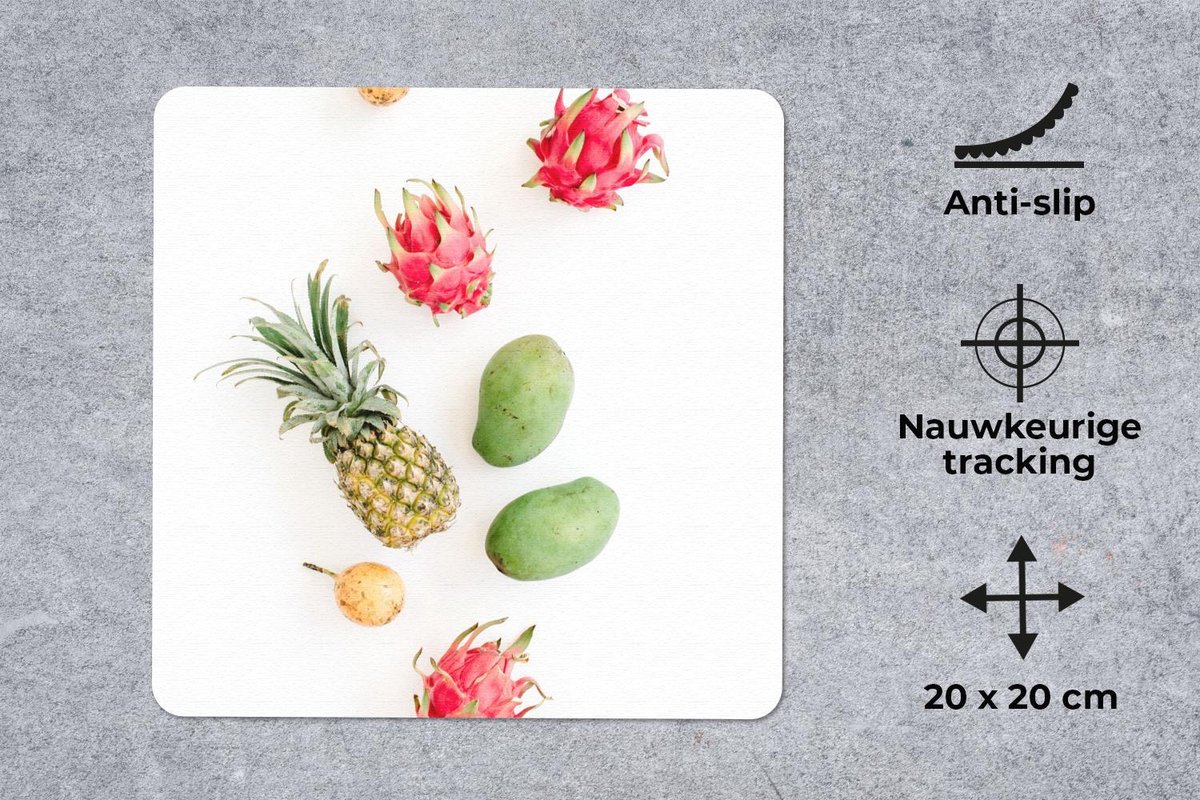 Muismat 20x20 cm - Mousepad Tropisch - Roze - Fruit - Muismatten