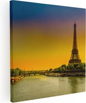 Artaza Canvas Schilderij Eiffeltoren In Parijs Tijdens Zonsopgang - 90x90 - Groot - Foto Op Canvas - Canvas Print