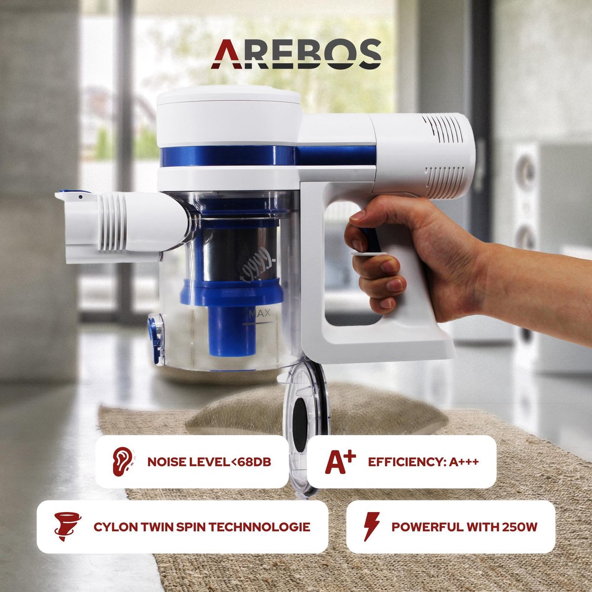 AREBOS Aspirateur sans Fil à Batterie Bleu - Aspirateur 2en1