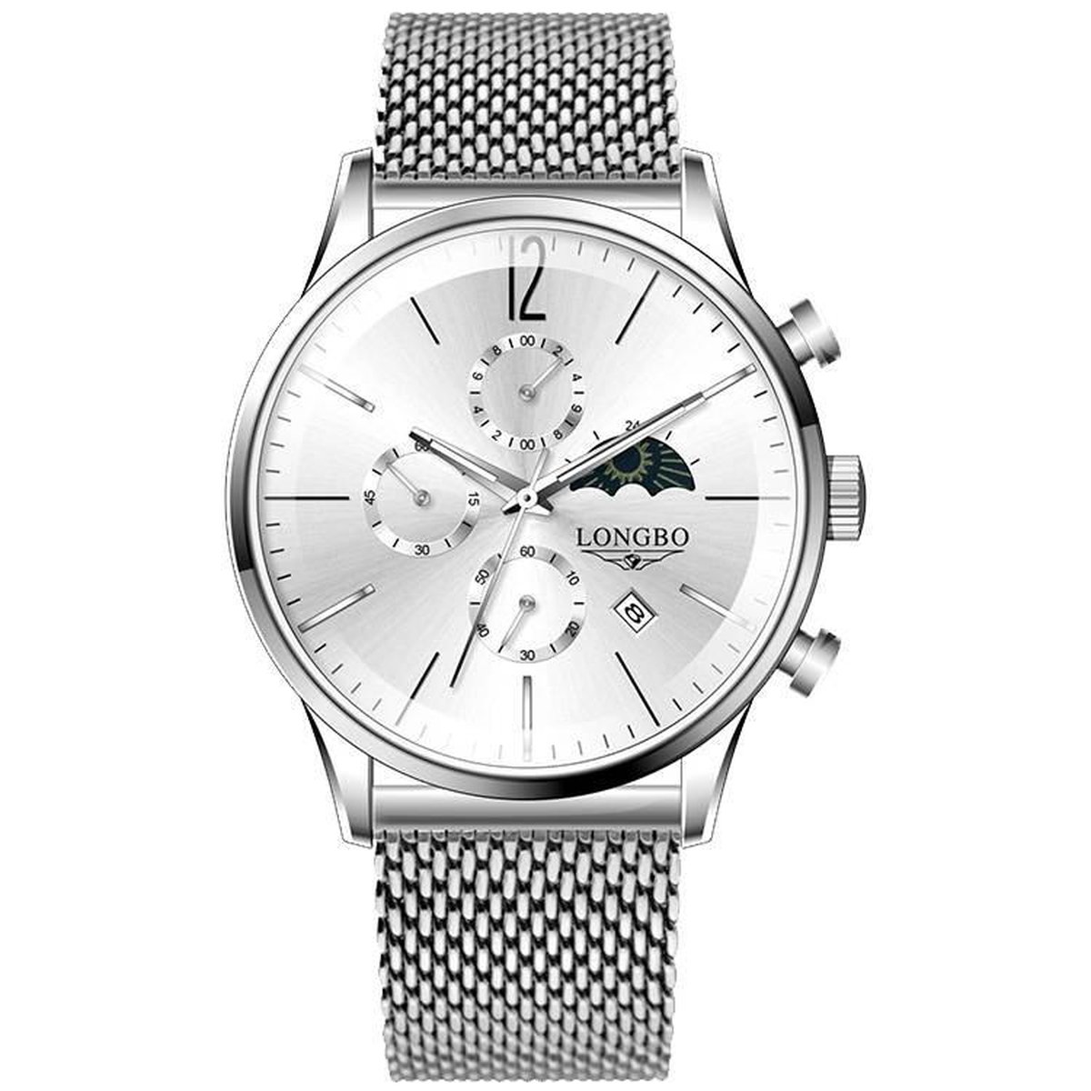 Longbo - Heren Horloge - Zilver-Zilver - 43mm (Productvideo)