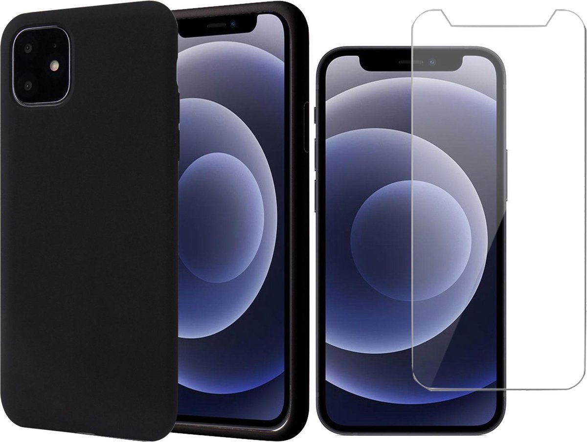 Hoesje geschikt voor iPhone 13 Mini - Fluweelzachte Backcover - Zwart - Met Screenprotector