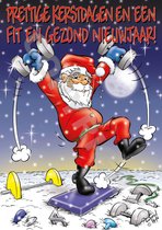 KERSTKAART ansichtkaart 50 stuks - Aerobic kerstman - Fitness