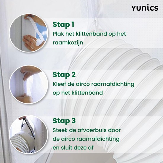YUNICS® Raamafdichting Airco - Inclusief Luchtverfrisser - Airco - Raamafdichting Voor Mobiele Airco - Geschikt Voor Alle Mobiele Airco's - Nederlandstalige Handleiding - Transparant - Wit