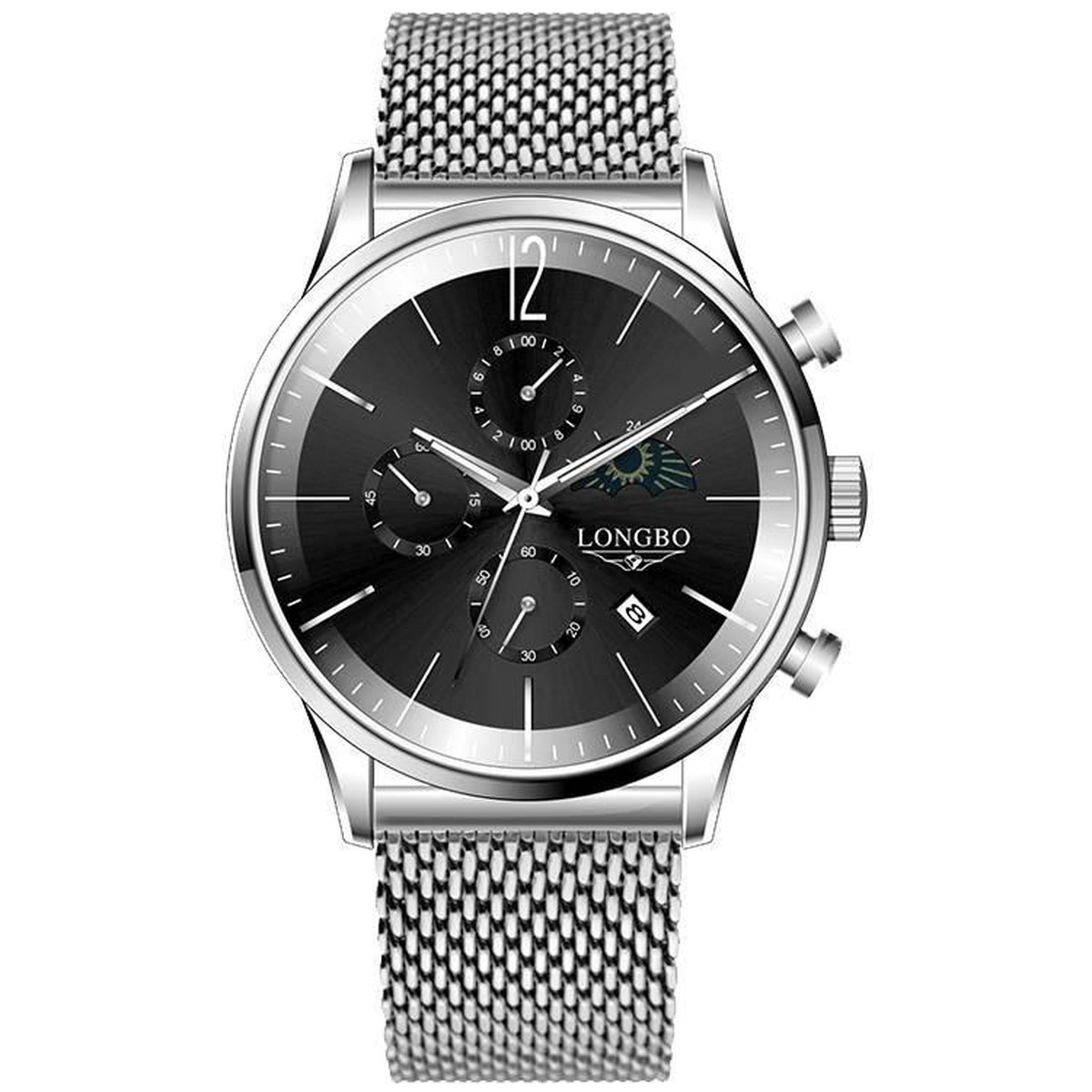 Longbo - Heren Horloge - Zilver/Zwart - 43mm (Productvideo)