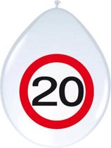 ballonnen verkeersbord 20 jaar 30 cm latex wit 8 stuks
