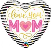 folieballon Love You Mom 45 cm zwart/wit