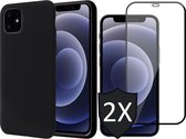 iPhone 13 Hoesje Met 2x Screenprotector - Fluweelzachte Backcover - Zwart