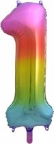 cijferballon 1 folie regenboog 86 cm