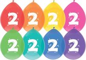 Ballonnen multicolor met opdruk "2" 30 cm 8 stuks