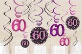 decoratieslingers 60 jaar zwart/roze 18 stuks
