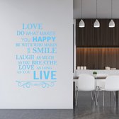 Muursticker Love Do What Makes You Happy -  Lichtblauw -  51 x 80 cm  -  engelse teksten  woonkamer - Muursticker4Sale