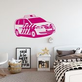 Muursticker Politie Auto -  Roze -  120 x 68 cm  -  baby en kinderkamer - Muursticker4Sale